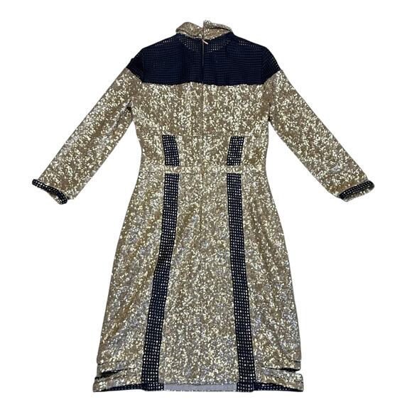 Jinhoy Gold Line Bodycon Sequin Navy Mesh Strap Dress XS - Picture 14 of 15